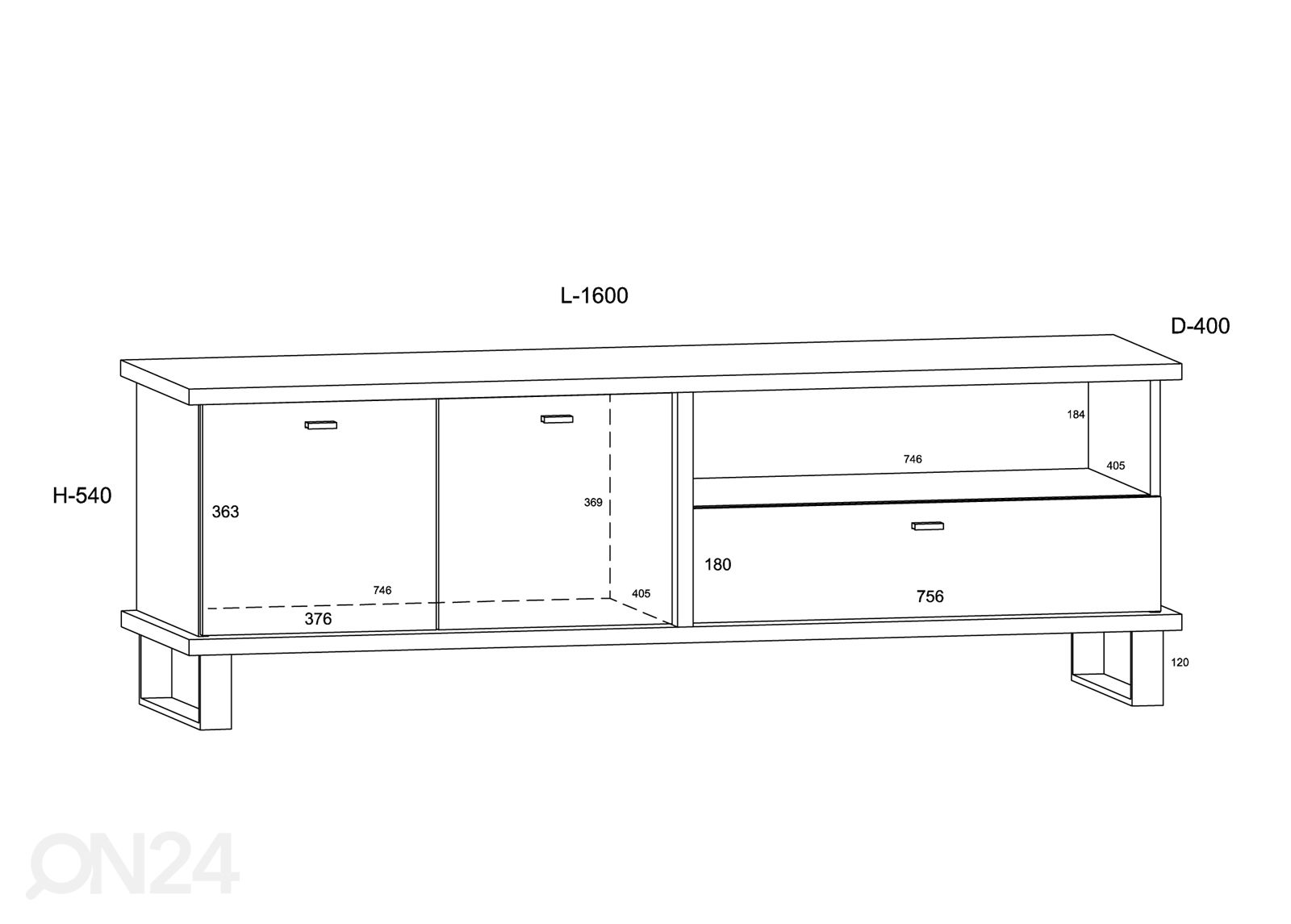 TV-taso Fermoy 160 cm kuvasuurennos mitat