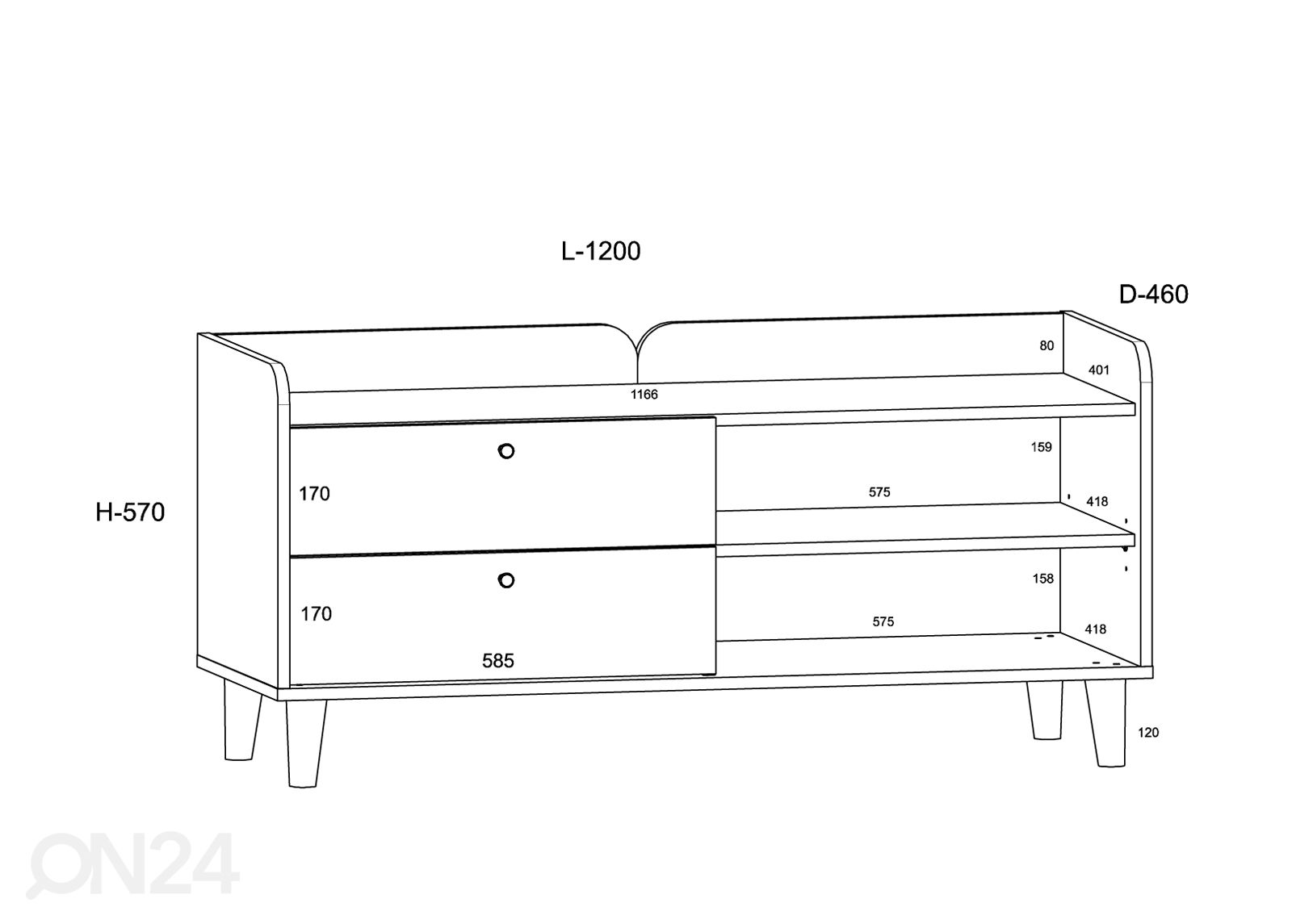 TV-taso Glandore 120 cm kuvasuurennos mitat