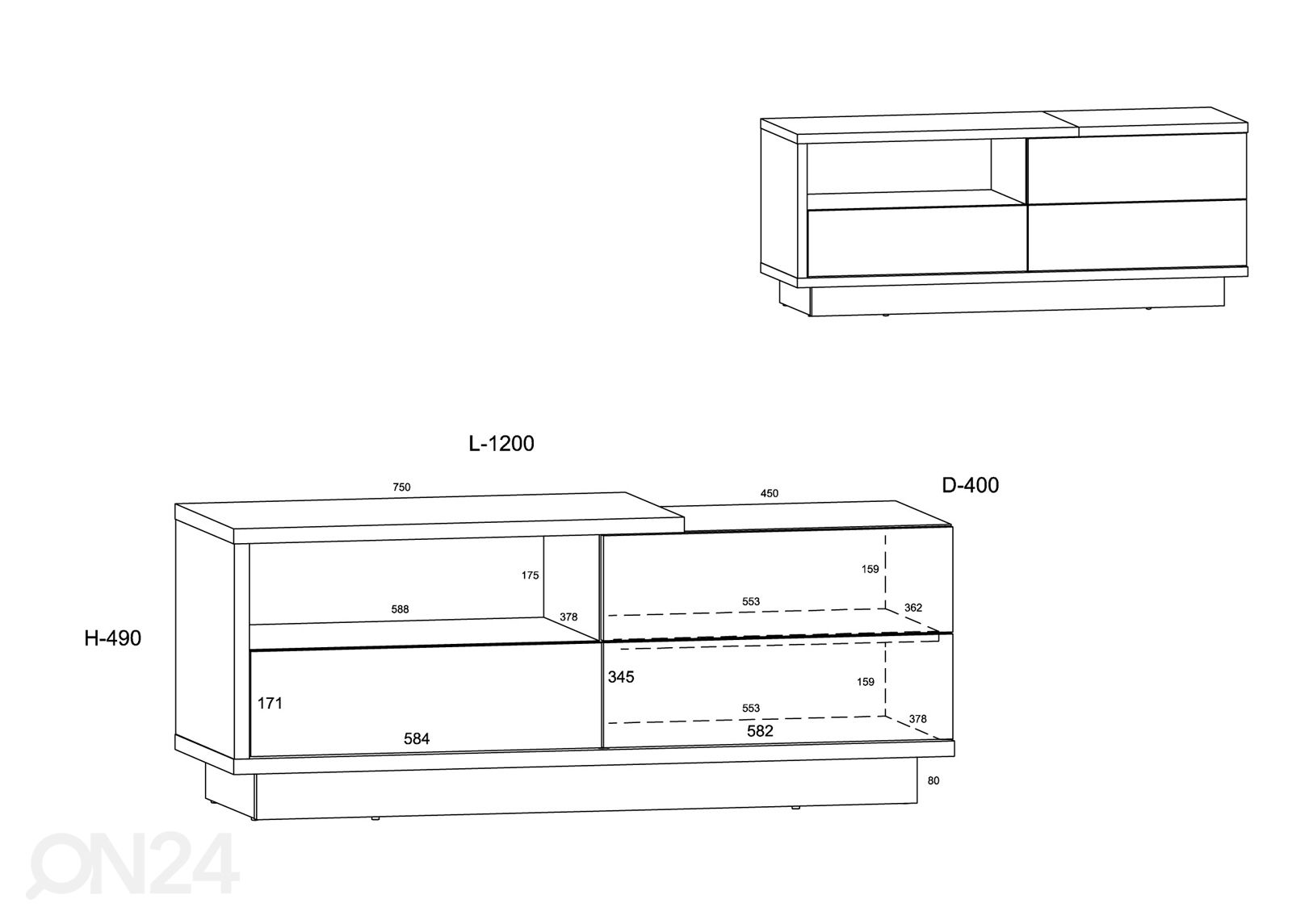 TV-taso Goleen 120 cm kuvasuurennos mitat