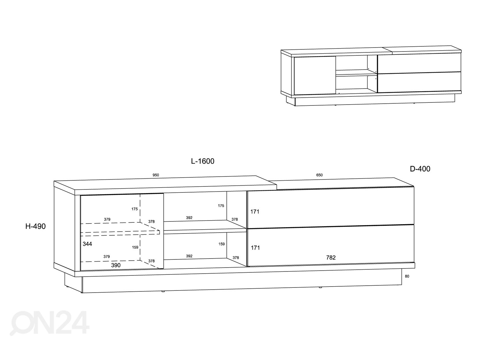 TV-taso Goleen 160 cm kuvasuurennos mitat