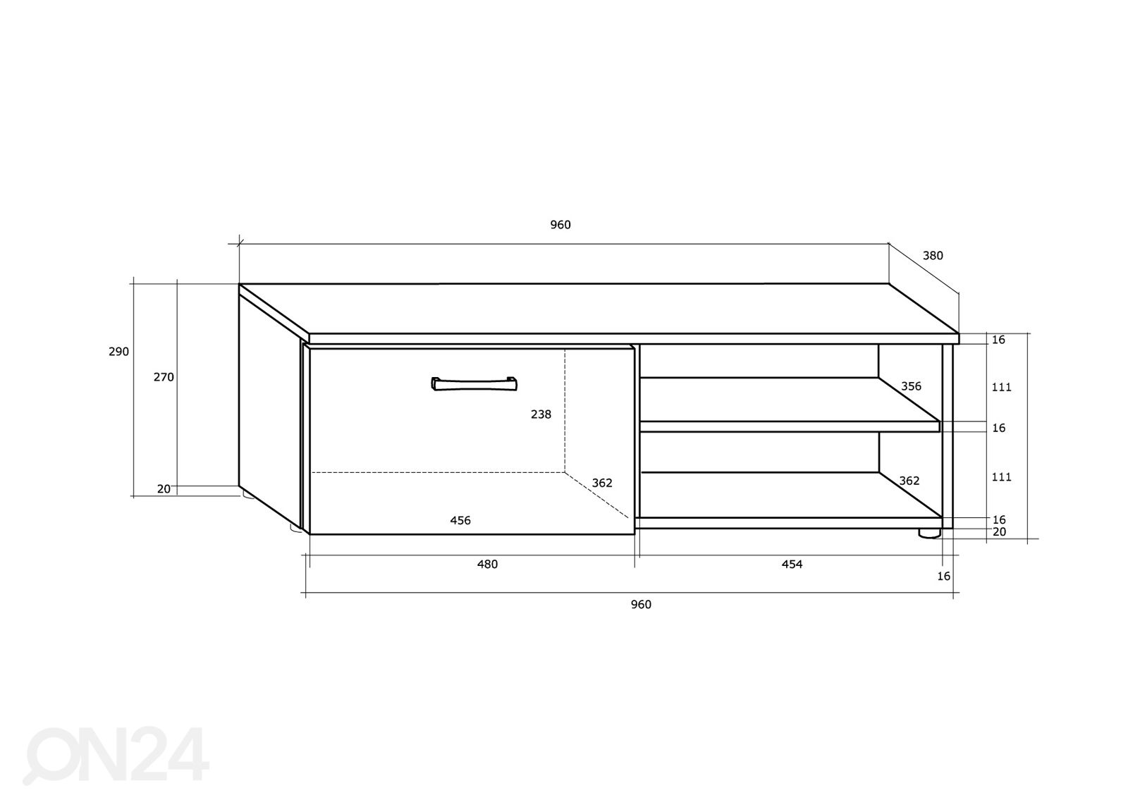 TV-taso Jameson 96 cm kuvasuurennos mitat