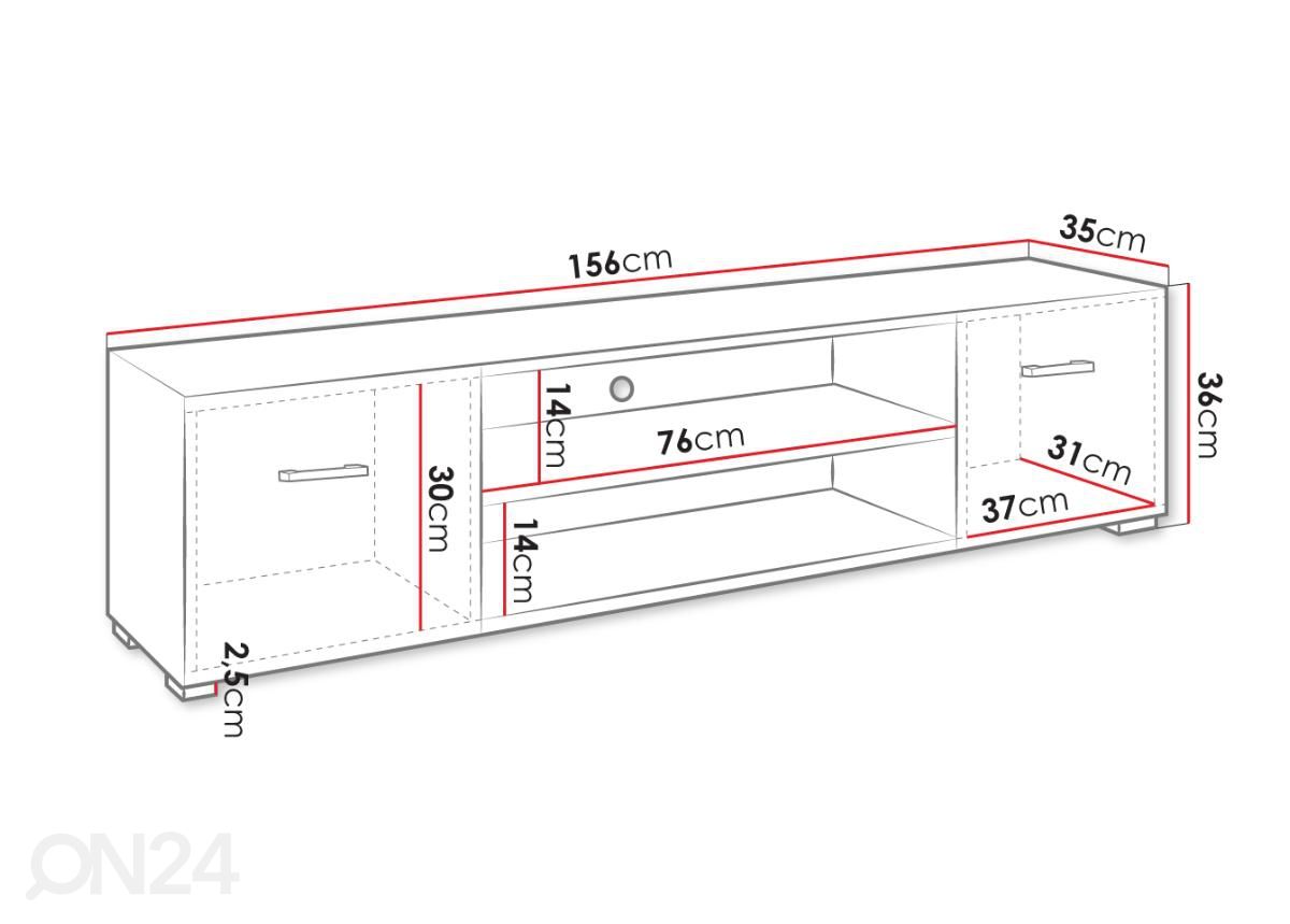 TV-taso Katie 156 cm kuvasuurennos mitat