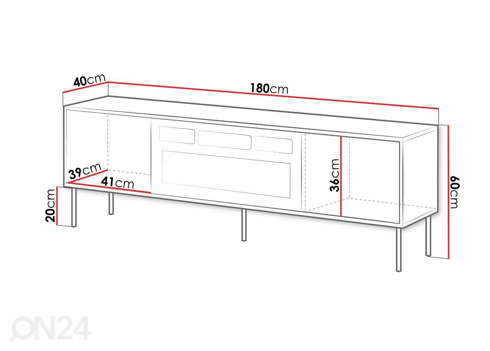 TV-taso Kim 180 cm + sähkötakka kuvasuurennos mitat