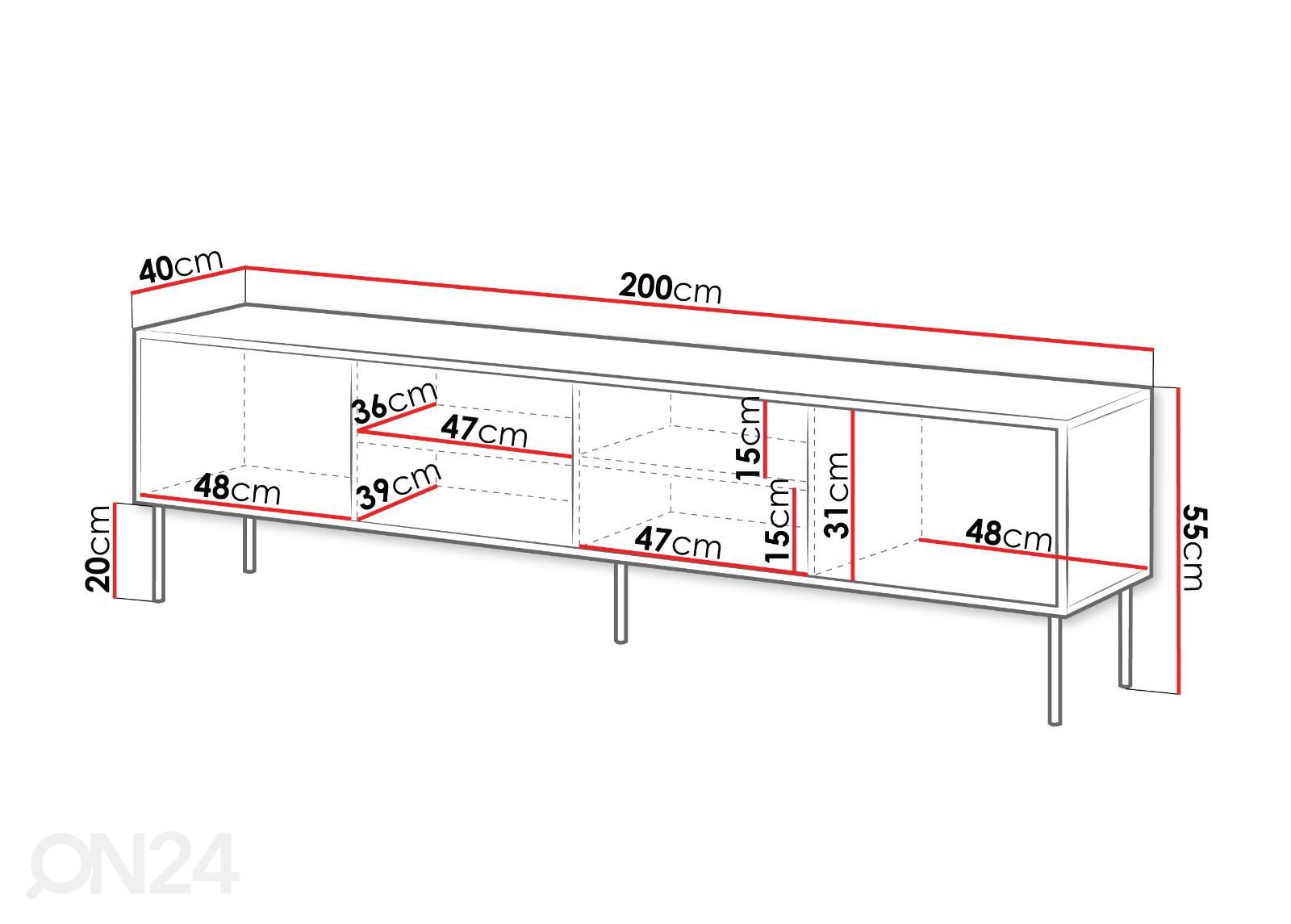 TV-taso Kim 200 cm kuvasuurennos mitat