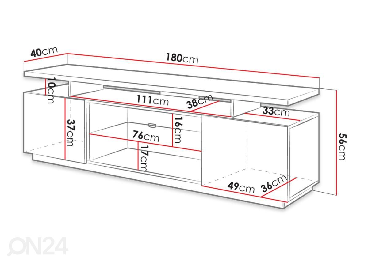 TV-taso + LED kuvasuurennos mitat