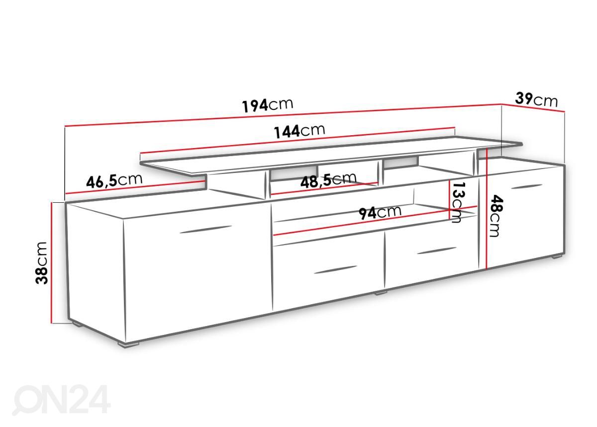 TV-taso LED-valaistuksella kuvasuurennos mitat