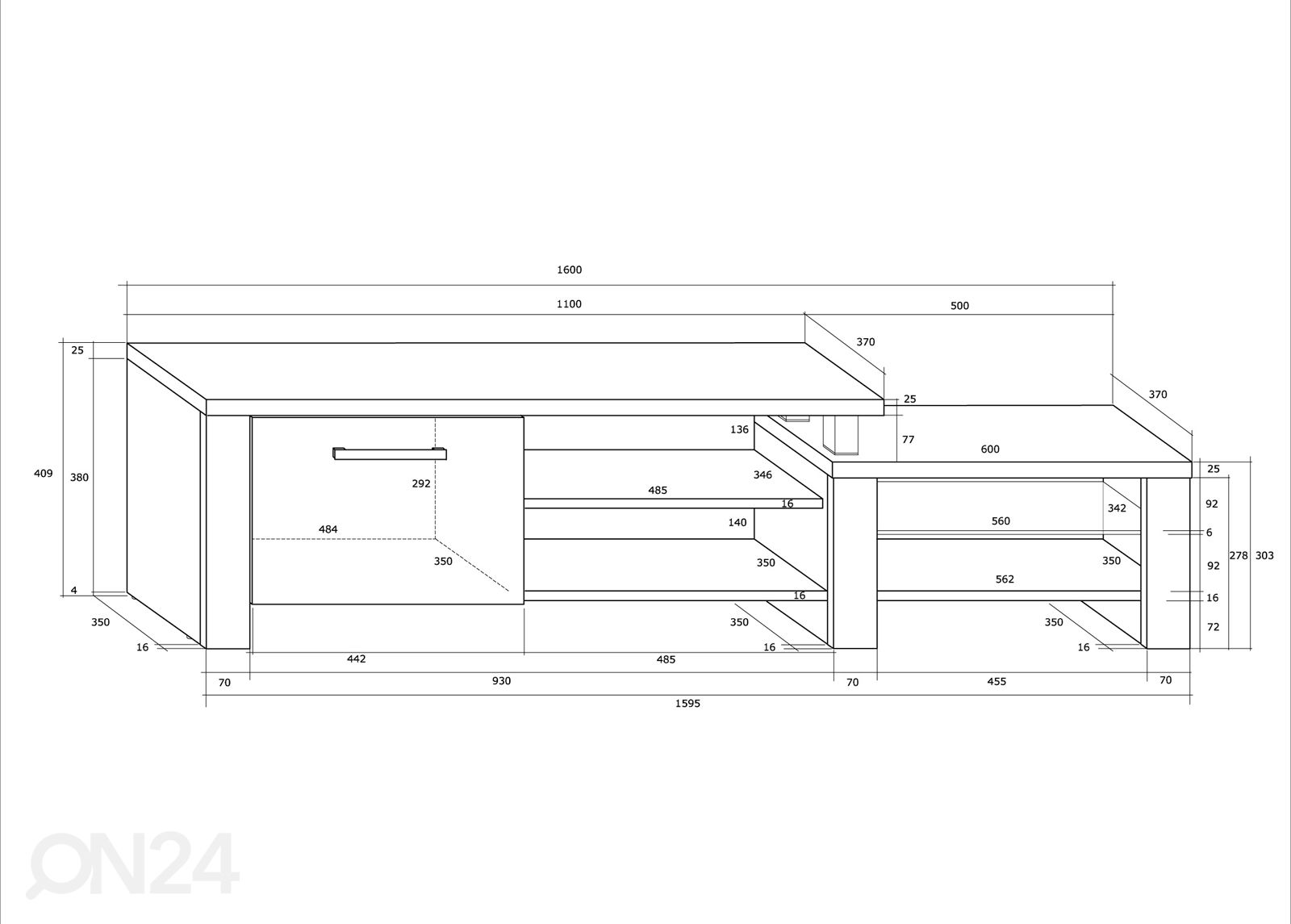 TV-taso Macroom 160 cm kuvasuurennos mitat