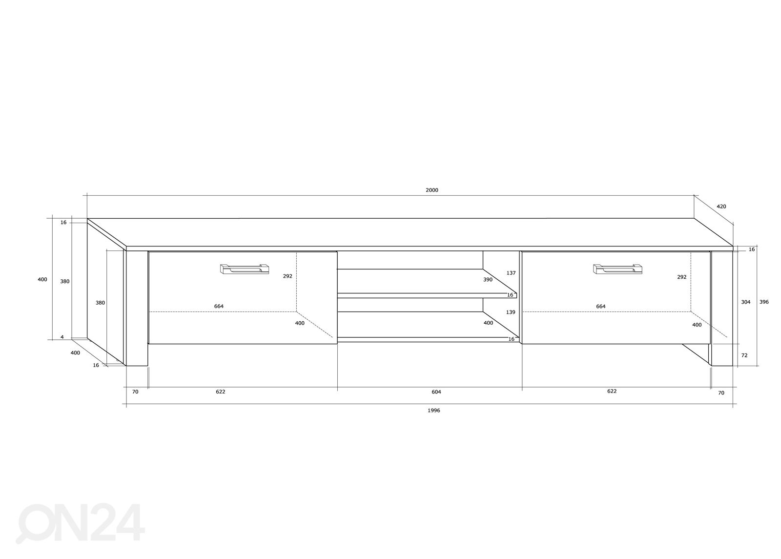 TV-taso Midleton 200 cm kuvasuurennos mitat