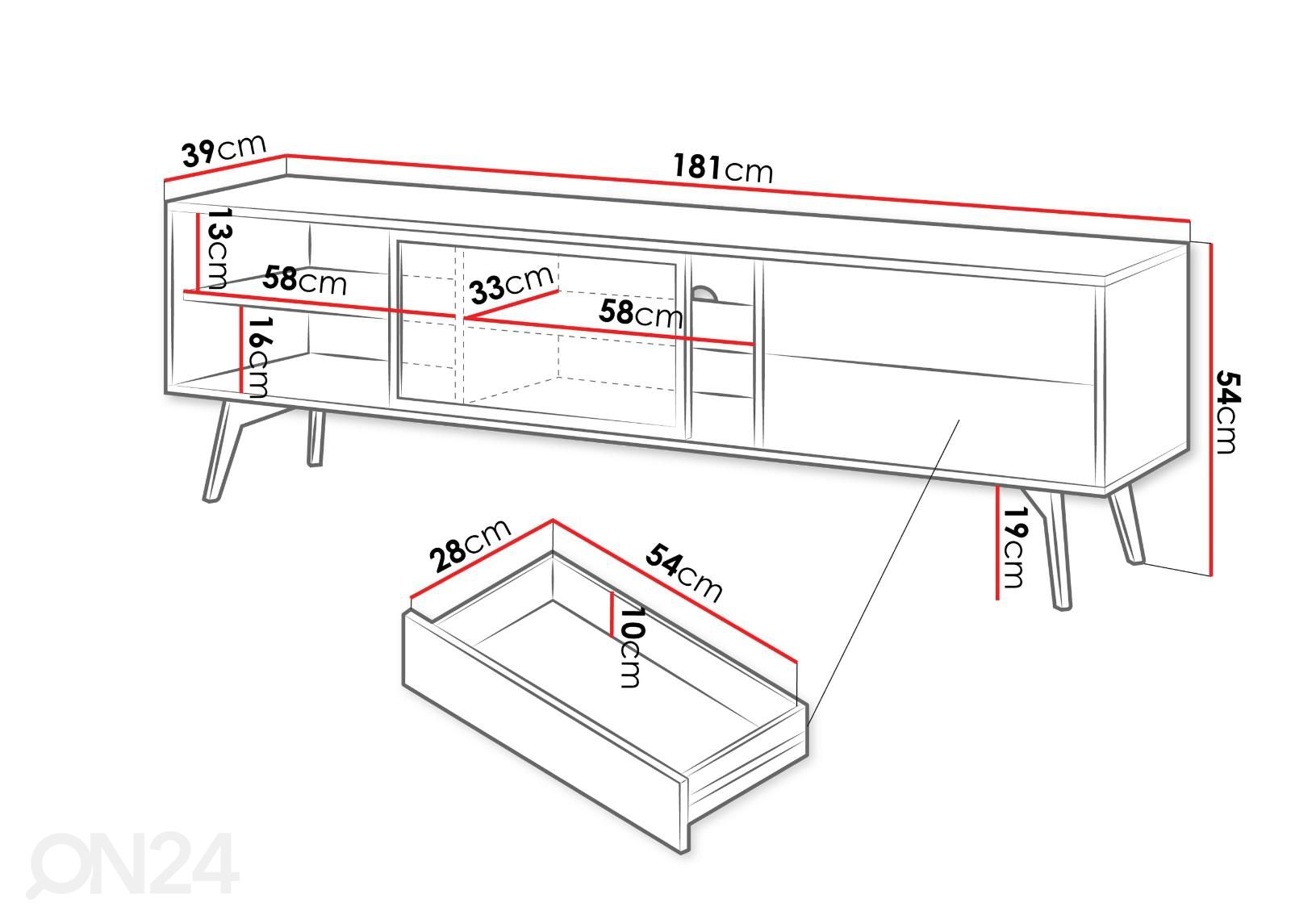 TV-taso Sild 180 cm kuvasuurennos mitat