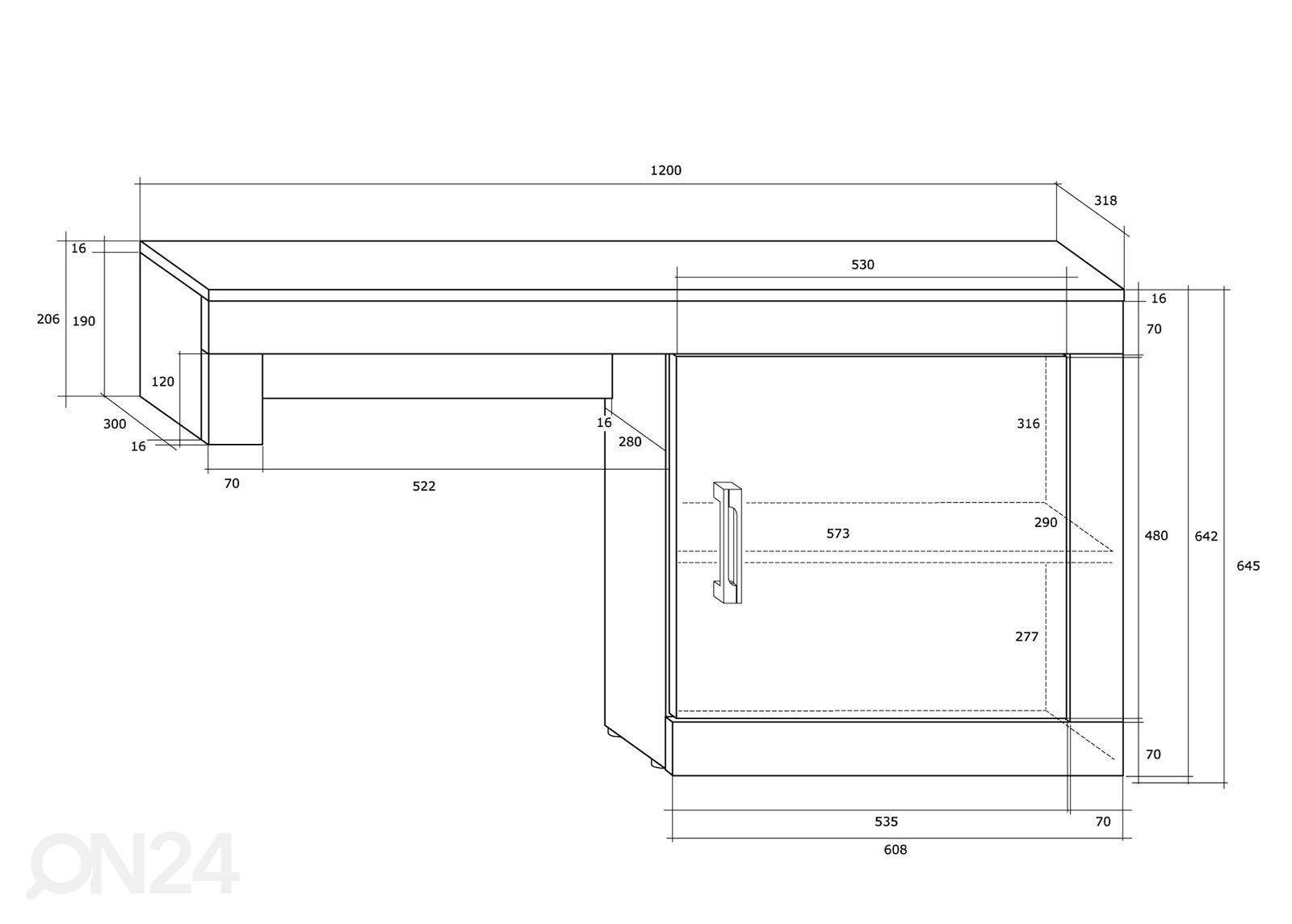 TV-taso Skibbereen 120 cm kuvasuurennos mitat