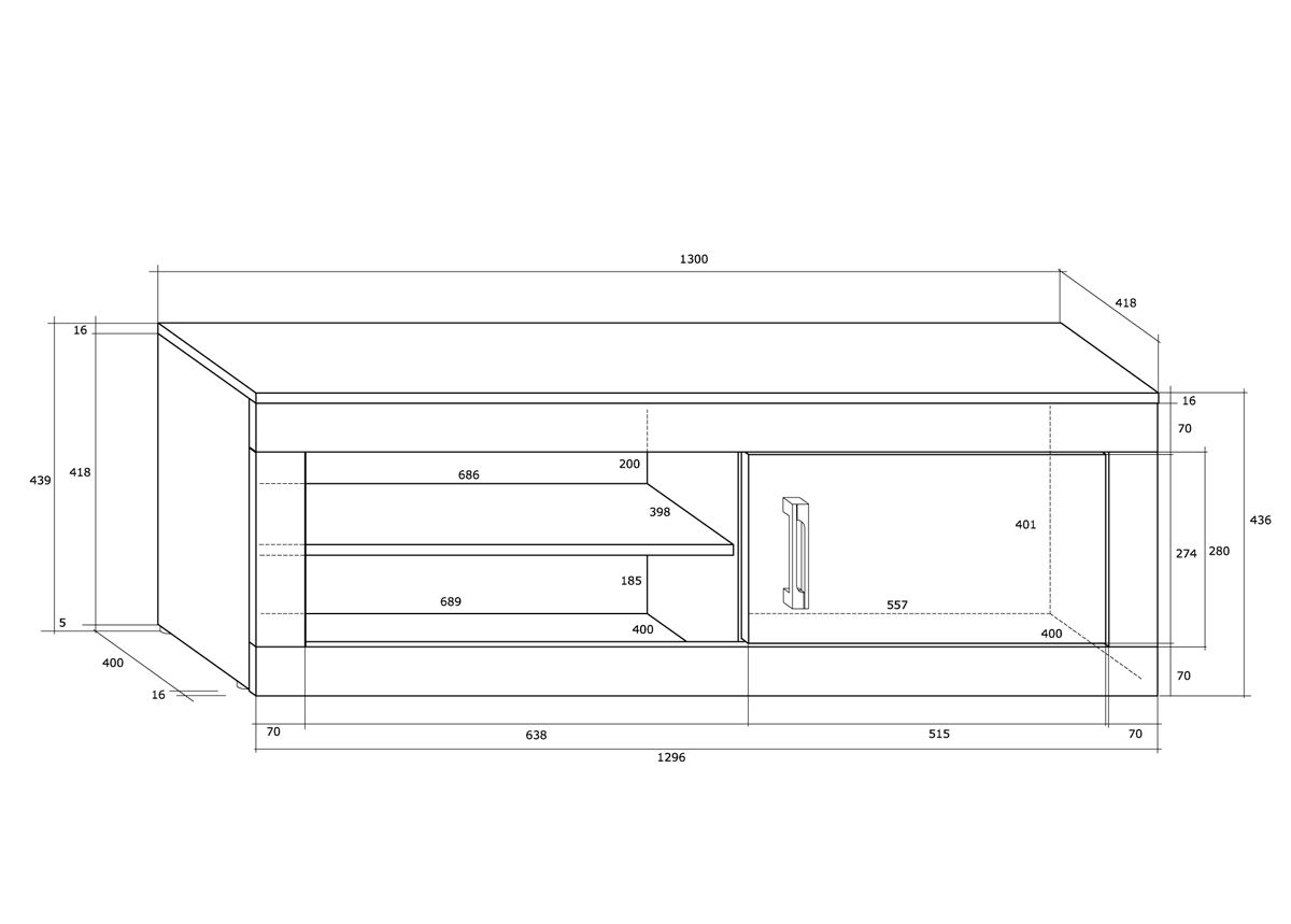 TV-taso Skibbereen 130 cm kuvasuurennos mitat