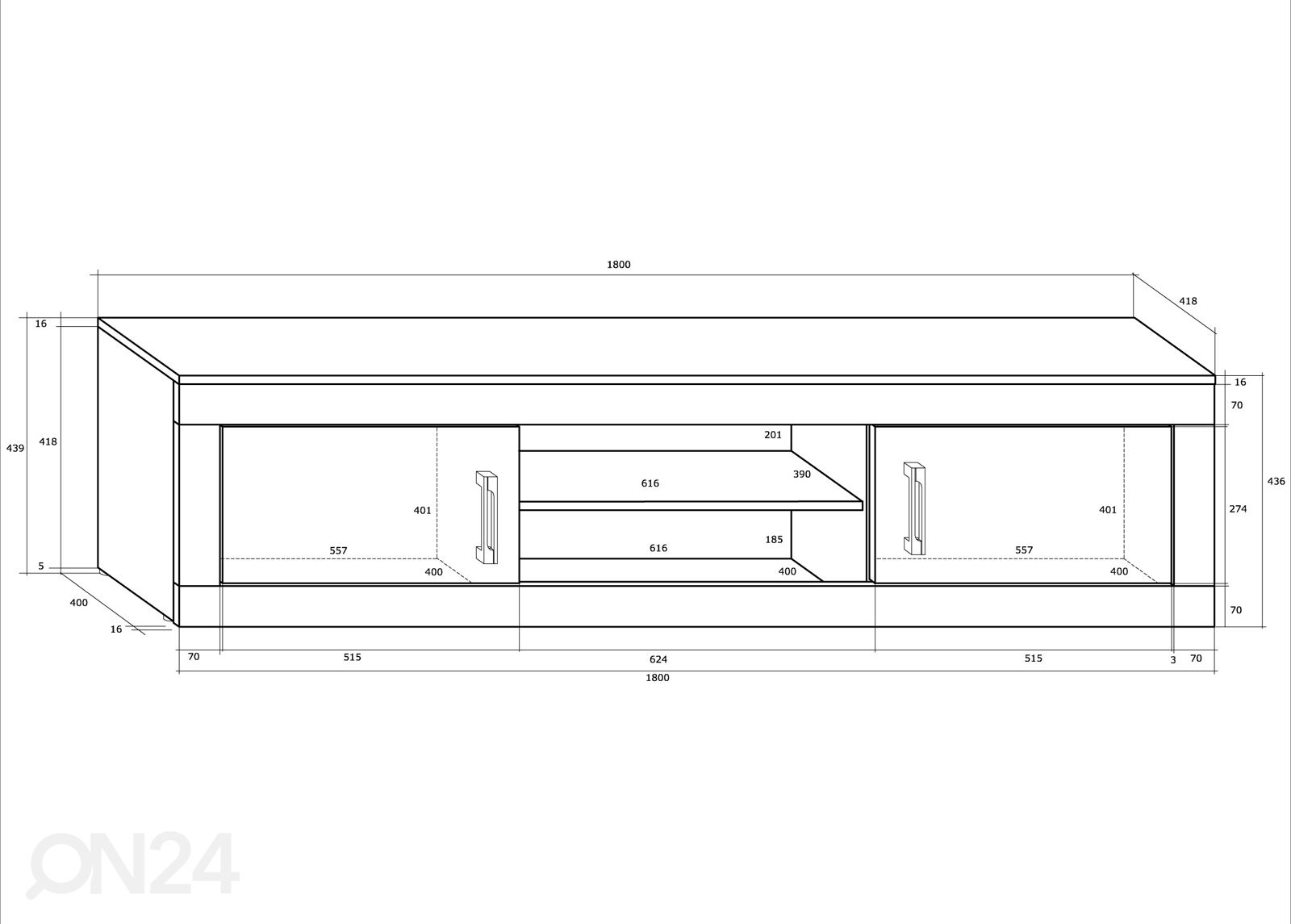 TV-taso Skibbereen 180 cm kuvasuurennos mitat