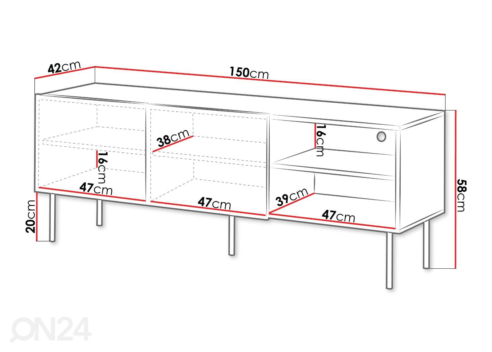 TV-taso Terry 150 cm kuvasuurennos mitat