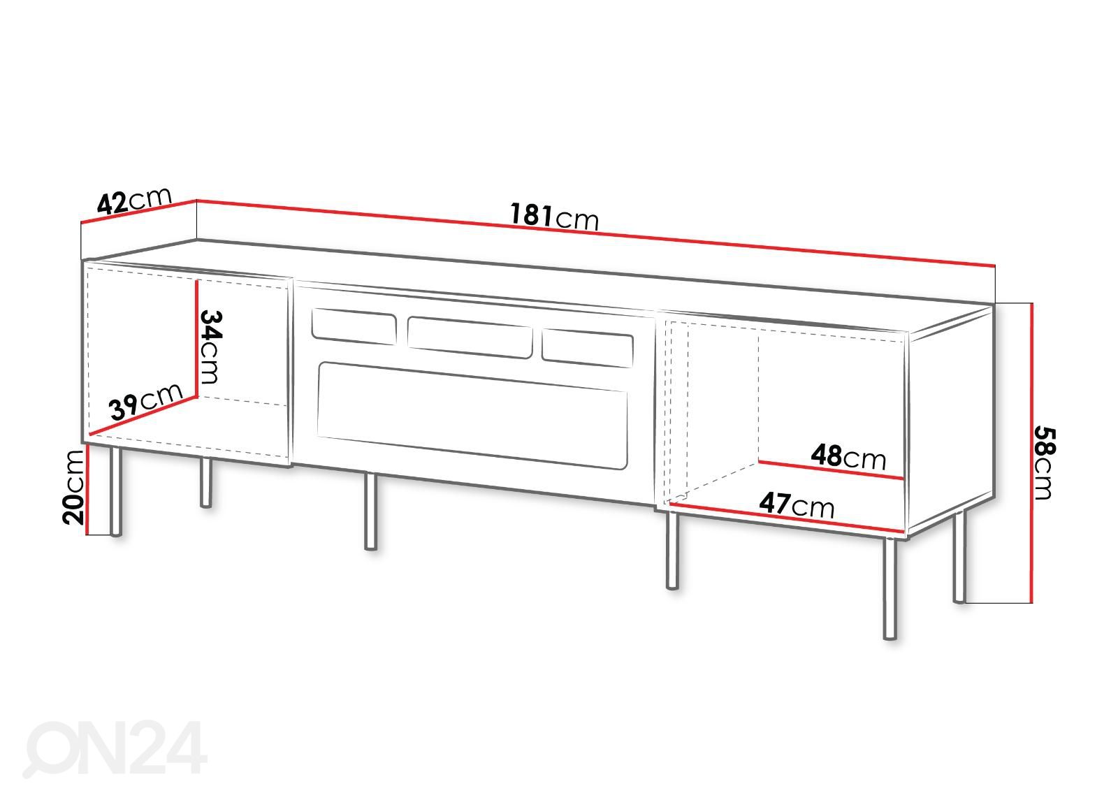 TV-taso Terry 180 cm + sähkötakka kuvasuurennos mitat