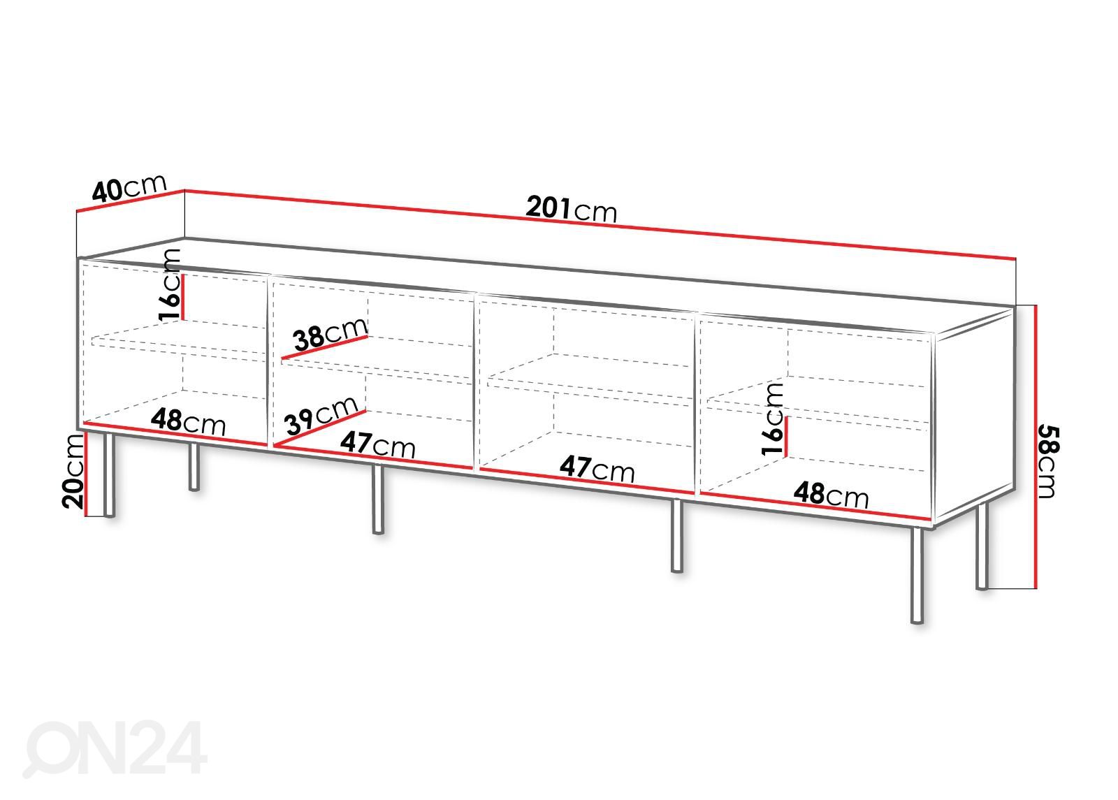 TV-taso Terry 200 cm kuvasuurennos mitat