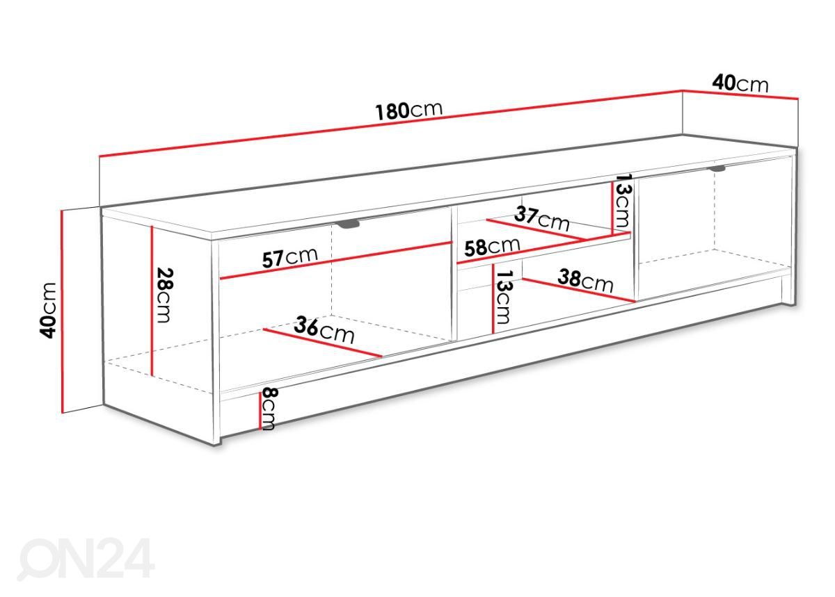 TV-taso Tireno 180 cm kuvasuurennos mitat