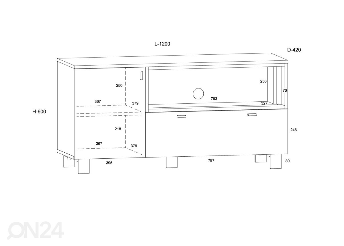 TV-taso Vegas 120 cm kuvasuurennos mitat