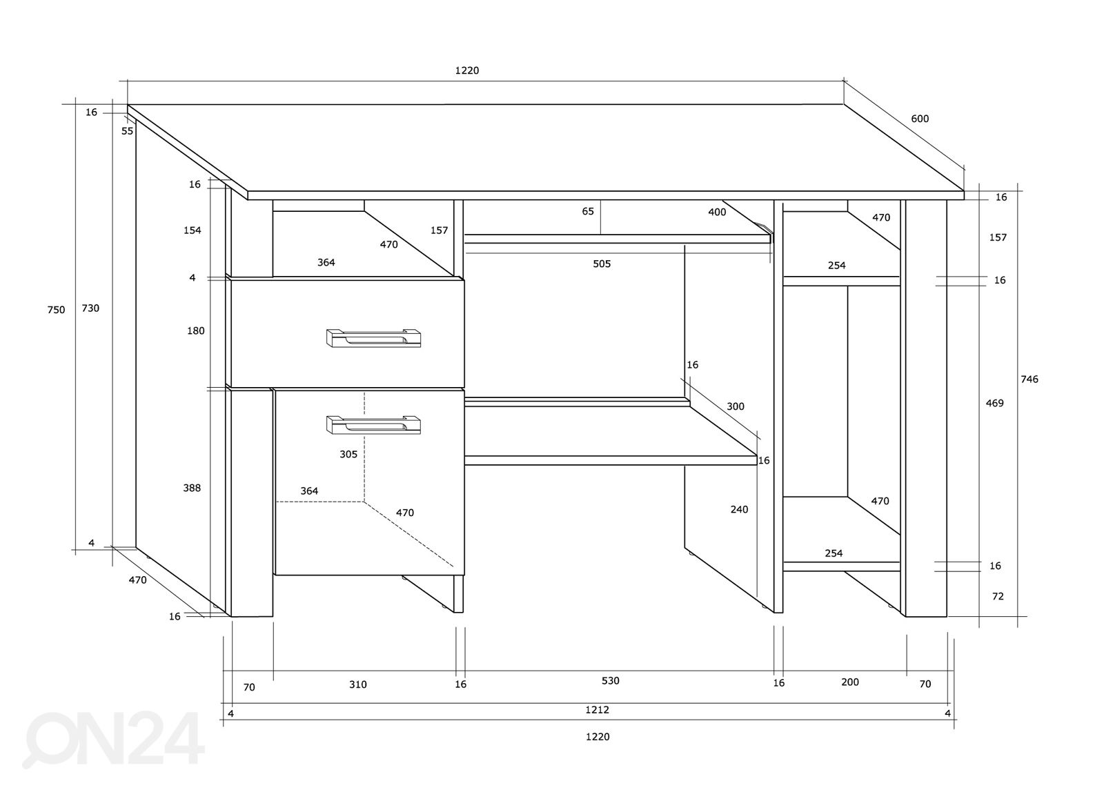 Työpöytä 122 cm kuvasuurennos mitat