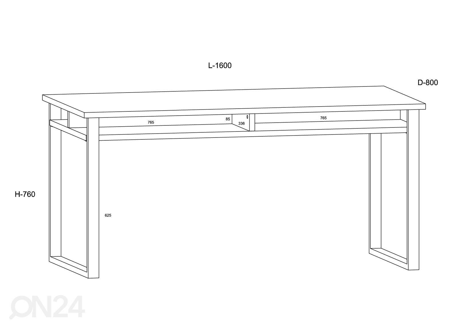 Työpöytä 160x80 cm kuvasuurennos mitat