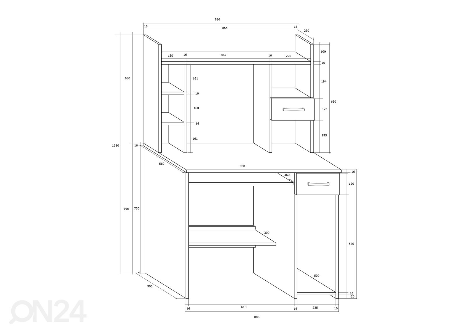 Työpöytä 90 cm kuvasuurennos mitat