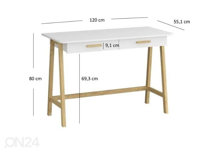 Työpöytä Belle 120 cm kuvasuurennos mitat