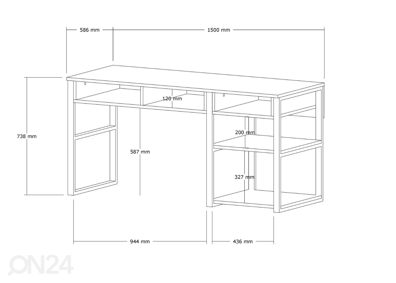 Työpöytä Ero 150 cm kuvasuurennos mitat