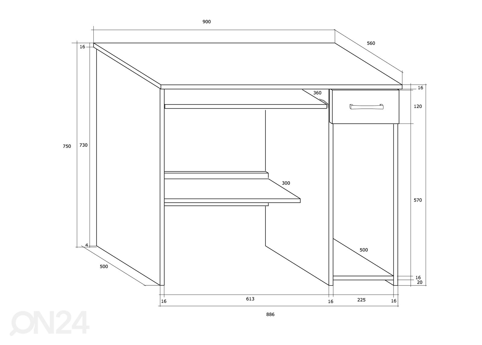 Työpöytä Max 90 cm kuvasuurennos mitat