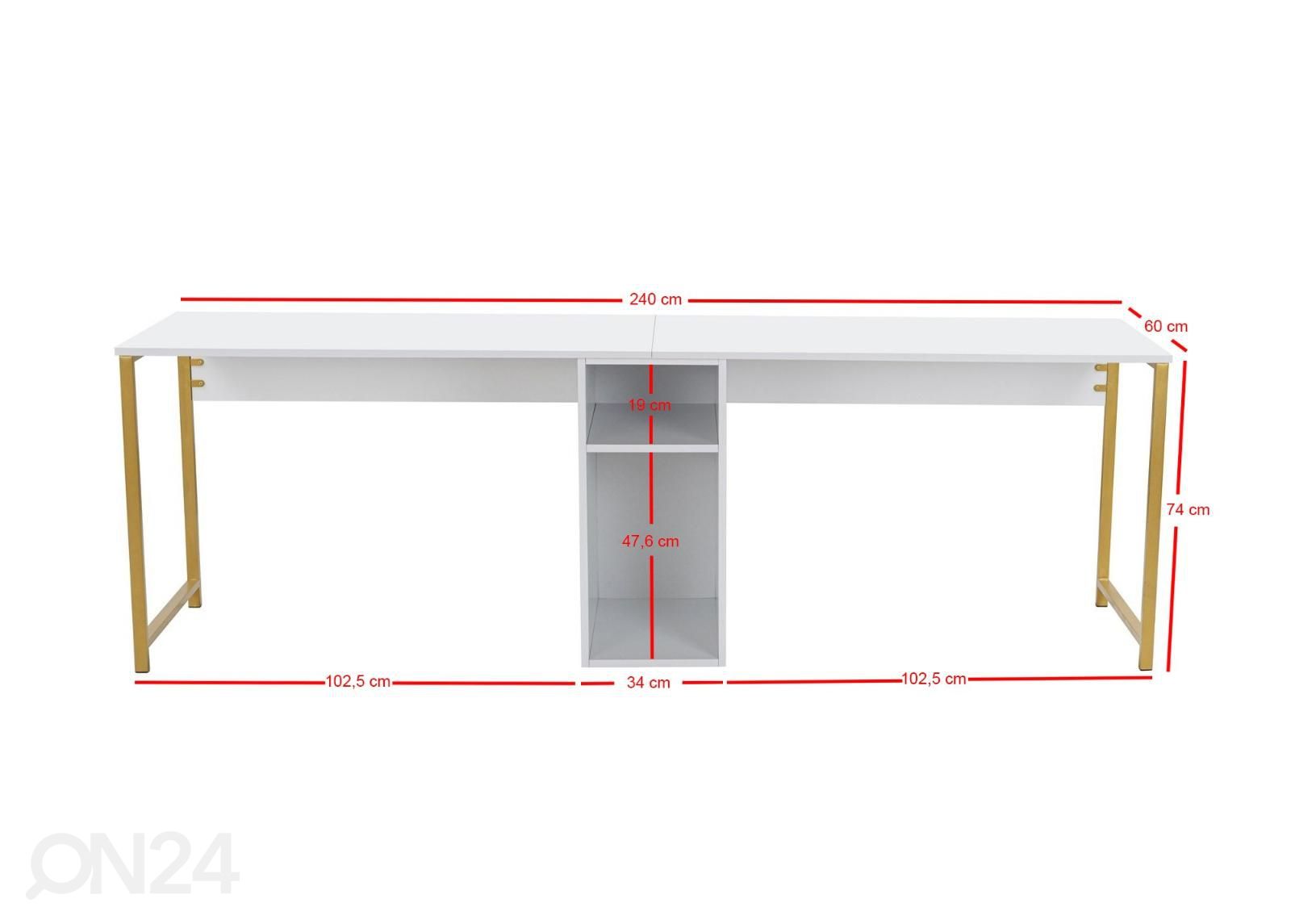 Työpöytä Twin 240 cm kuvasuurennos mitat