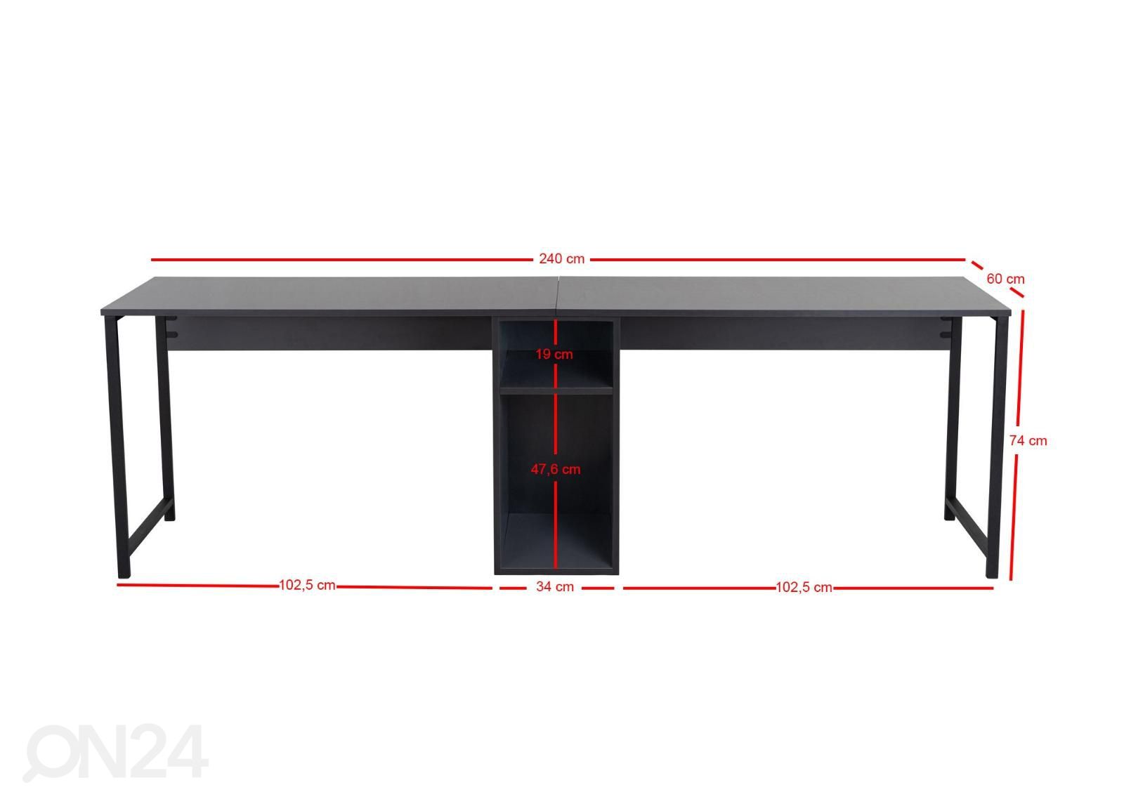 Työpöytä Twin 240 cm kuvasuurennos mitat