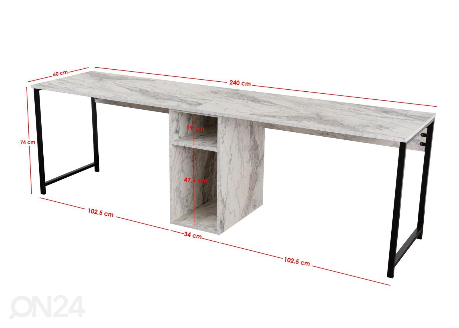 Työpöytä Twin 240 cm kuvasuurennos mitat