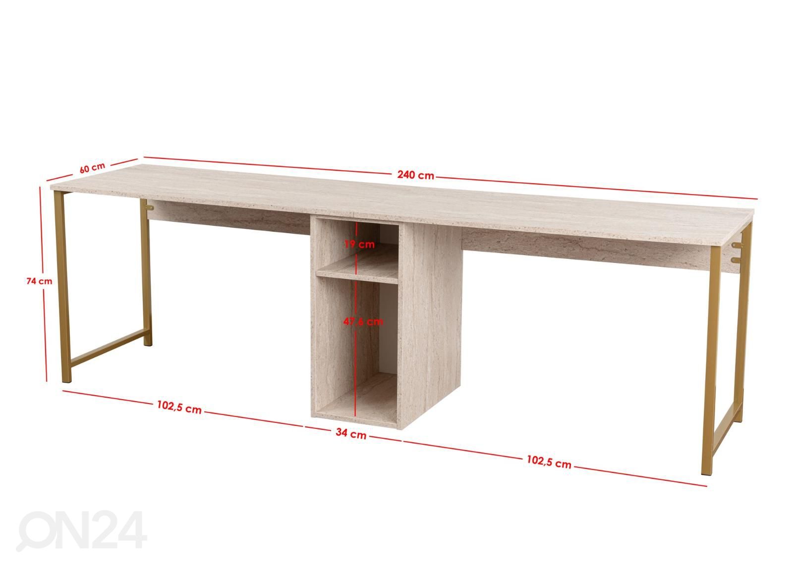 Työpöytä Twin 240 cm kuvasuurennos mitat