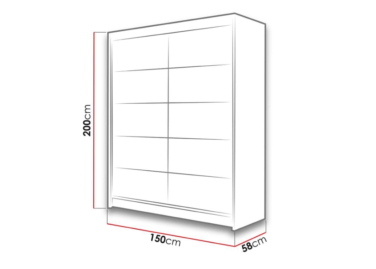 Vaatekaappi 150 cm kuvasuurennos mitat