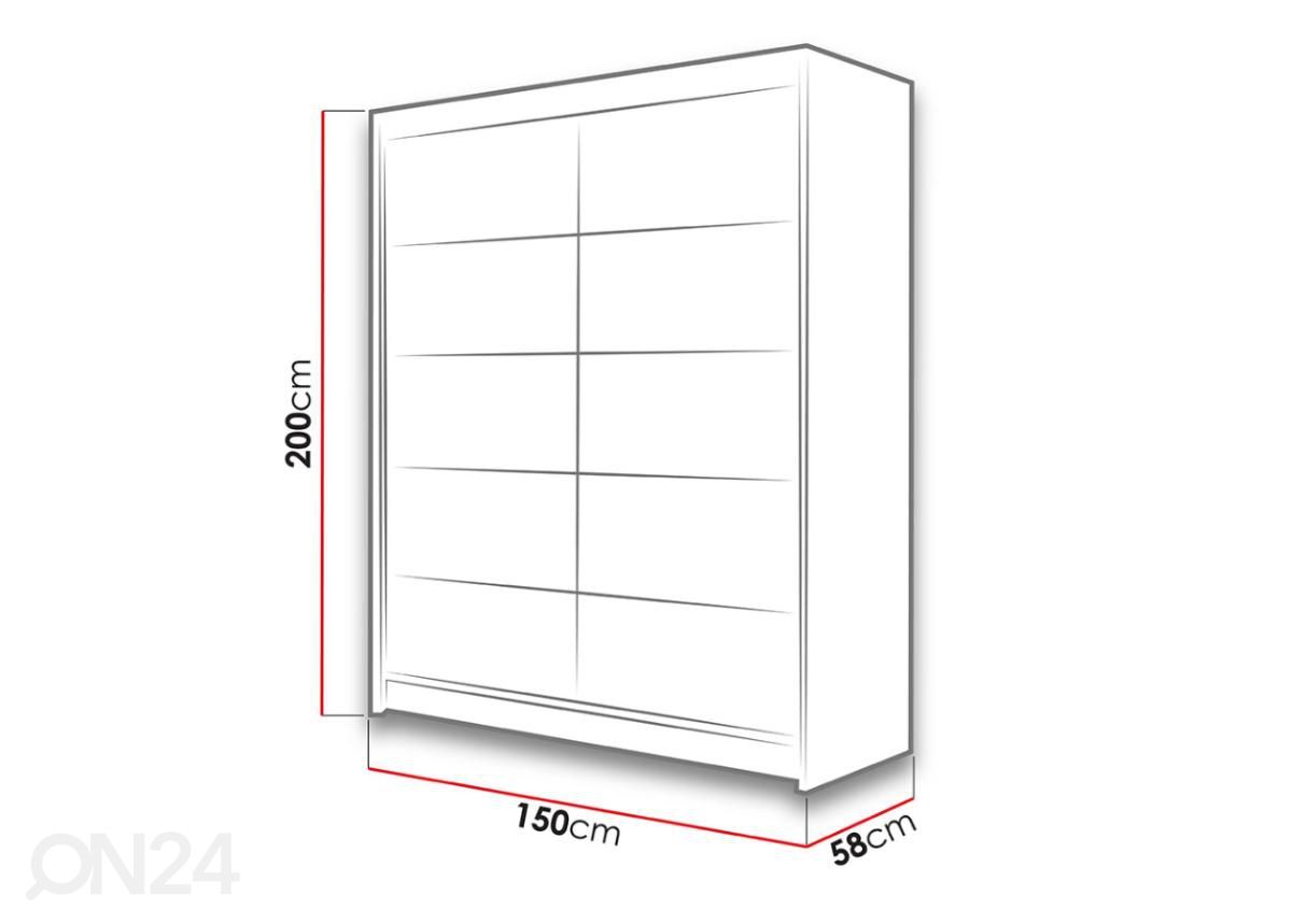 Vaatekaappi 150 cm kuvasuurennos mitat