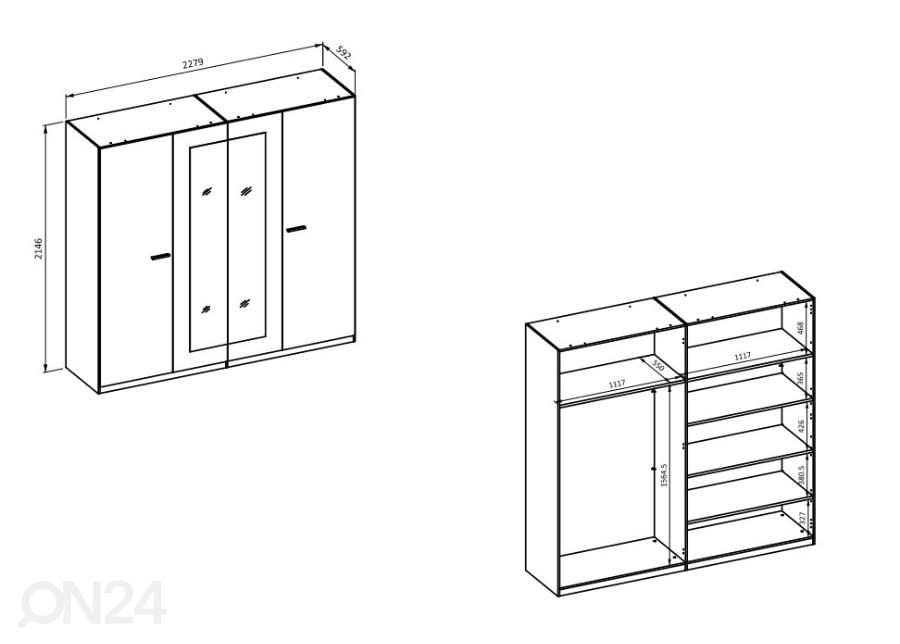 Vaatekaappi 228 cm kuvasuurennos mitat