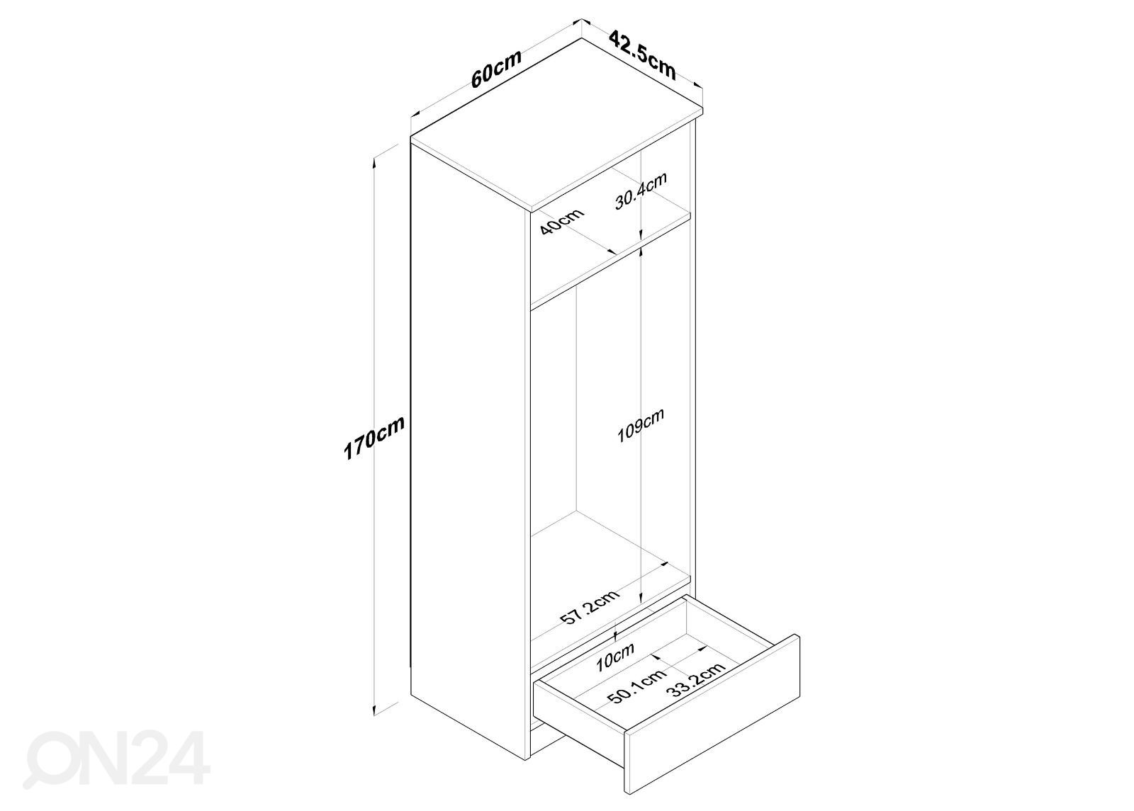 Vaatekaappi 60 cm kuvasuurennos mitat