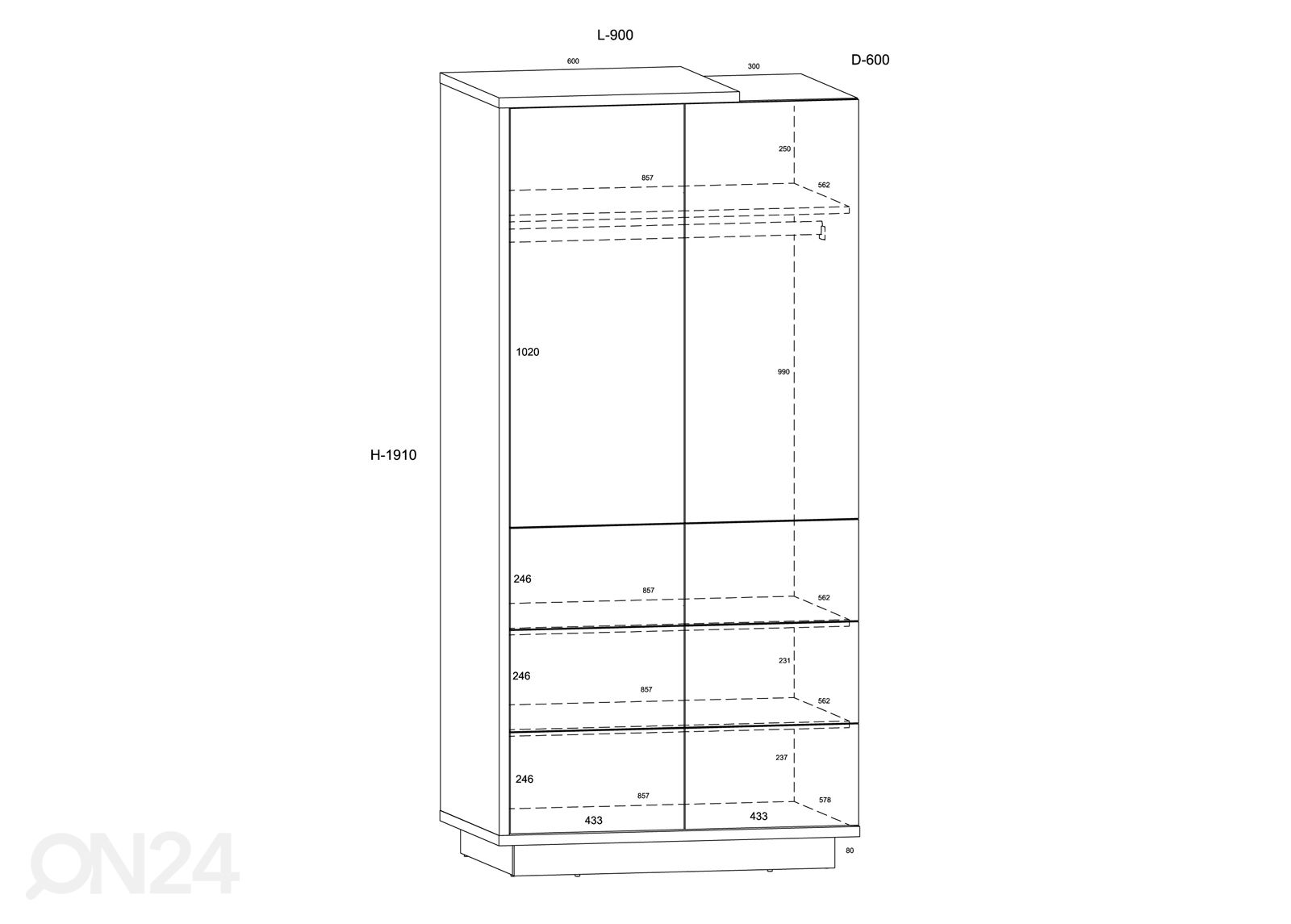 Vaatekaappi 90 cm kuvasuurennos mitat