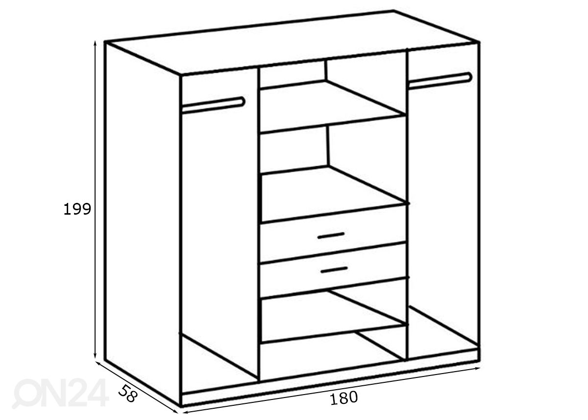 Vaatekaappi Aalborg 180 cm kuvasuurennos mitat