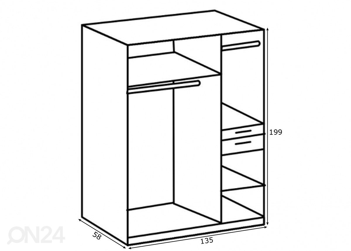 Vaatekaappi Ascona 135 cm kuvasuurennos mitat