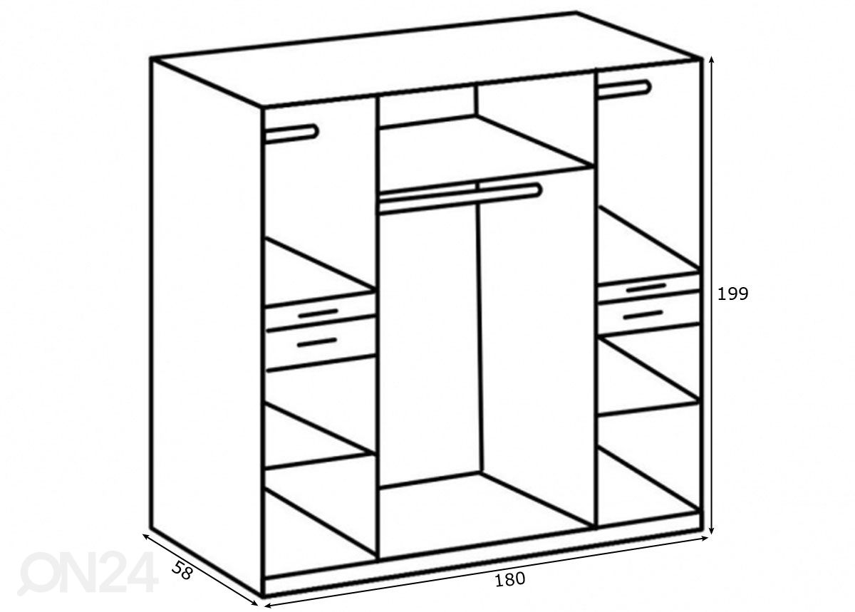 Vaatekaappi Ascona 180 cm kuvasuurennos mitat