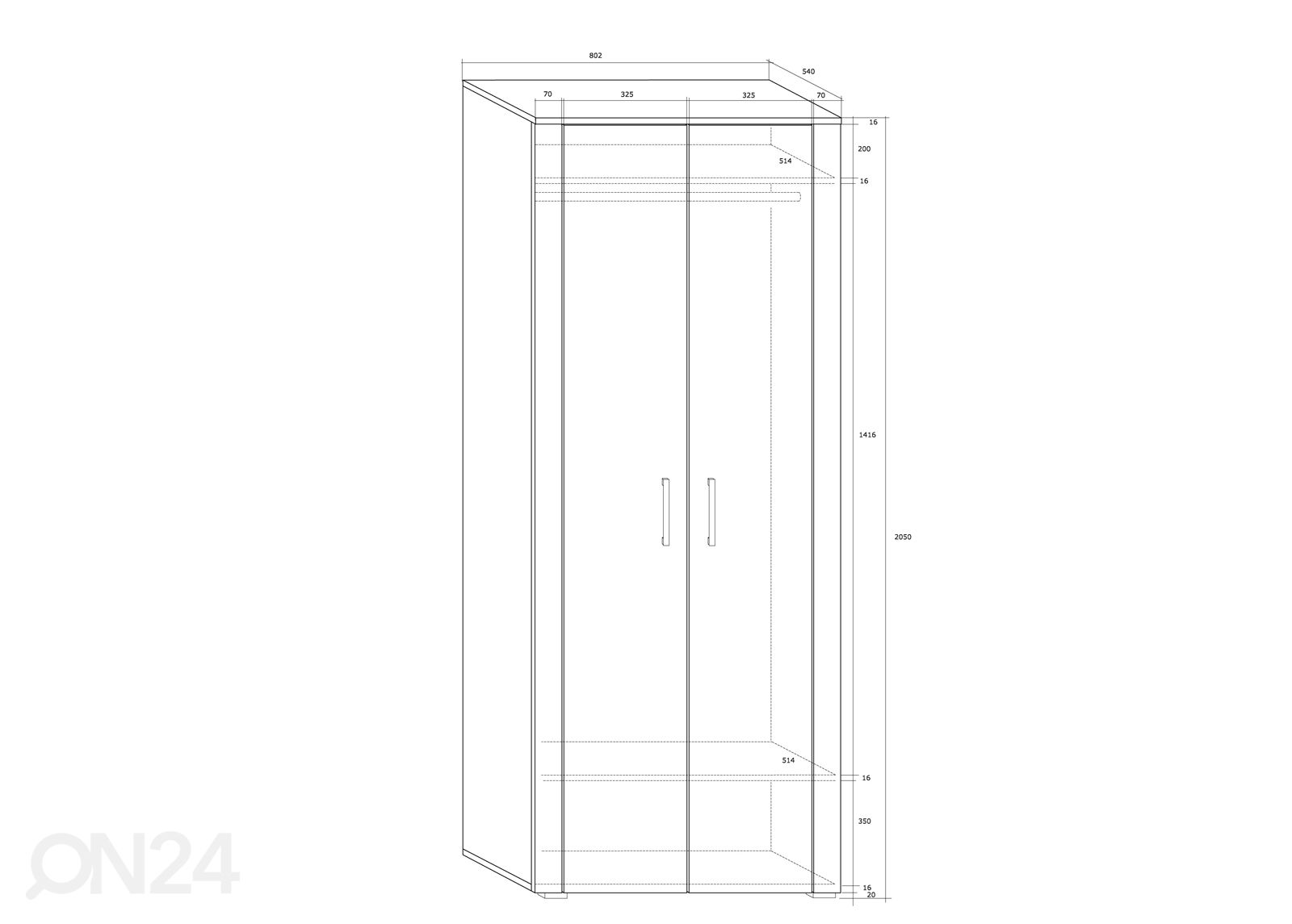 Vaatekaappi Char 80 cm kuvasuurennos mitat