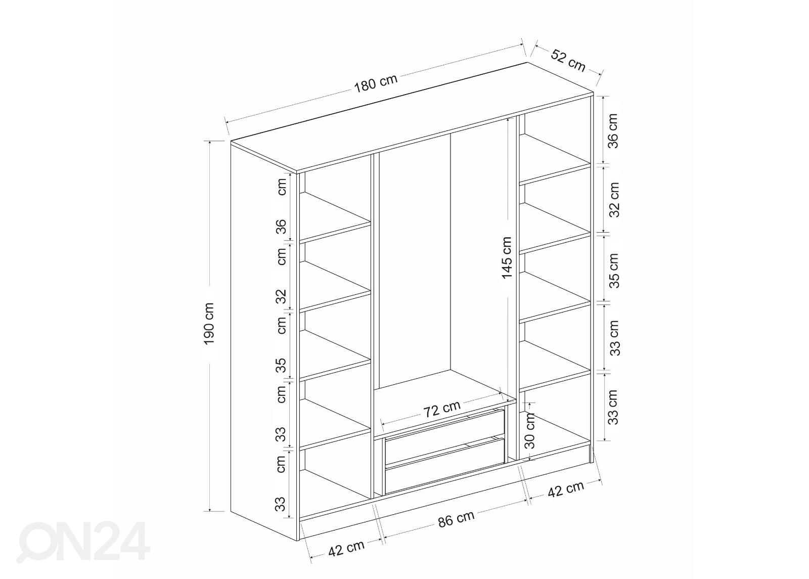 Vaatekaappi Glass 180 cm kuvasuurennos mitat