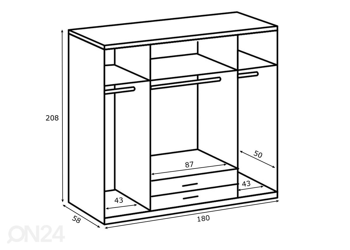 Vaatekaappi Gronau 180 cm kuvasuurennos mitat