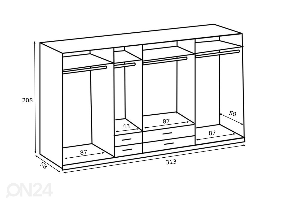 Vaatekaappi Gronau 313 cm kuvasuurennos mitat