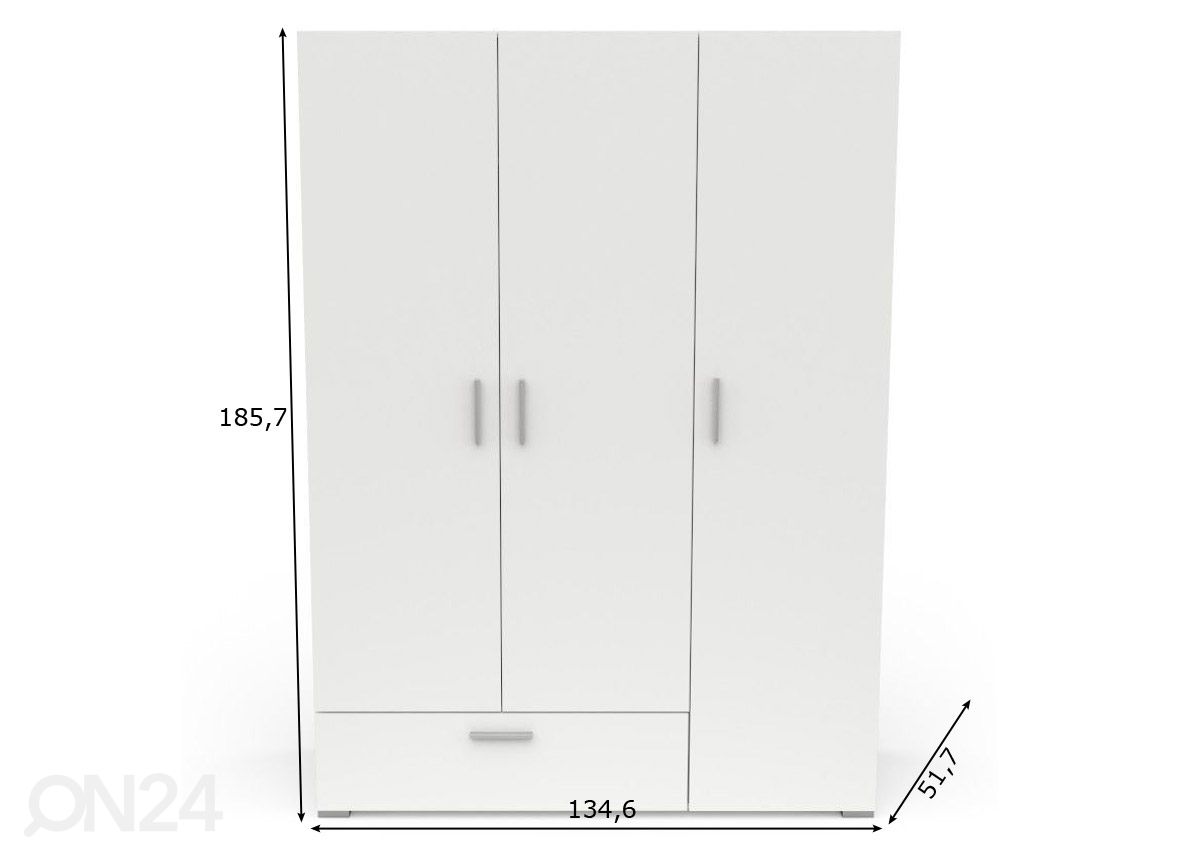 Vaatekaappi Izzy 134,6 cm kuvasuurennos mitat