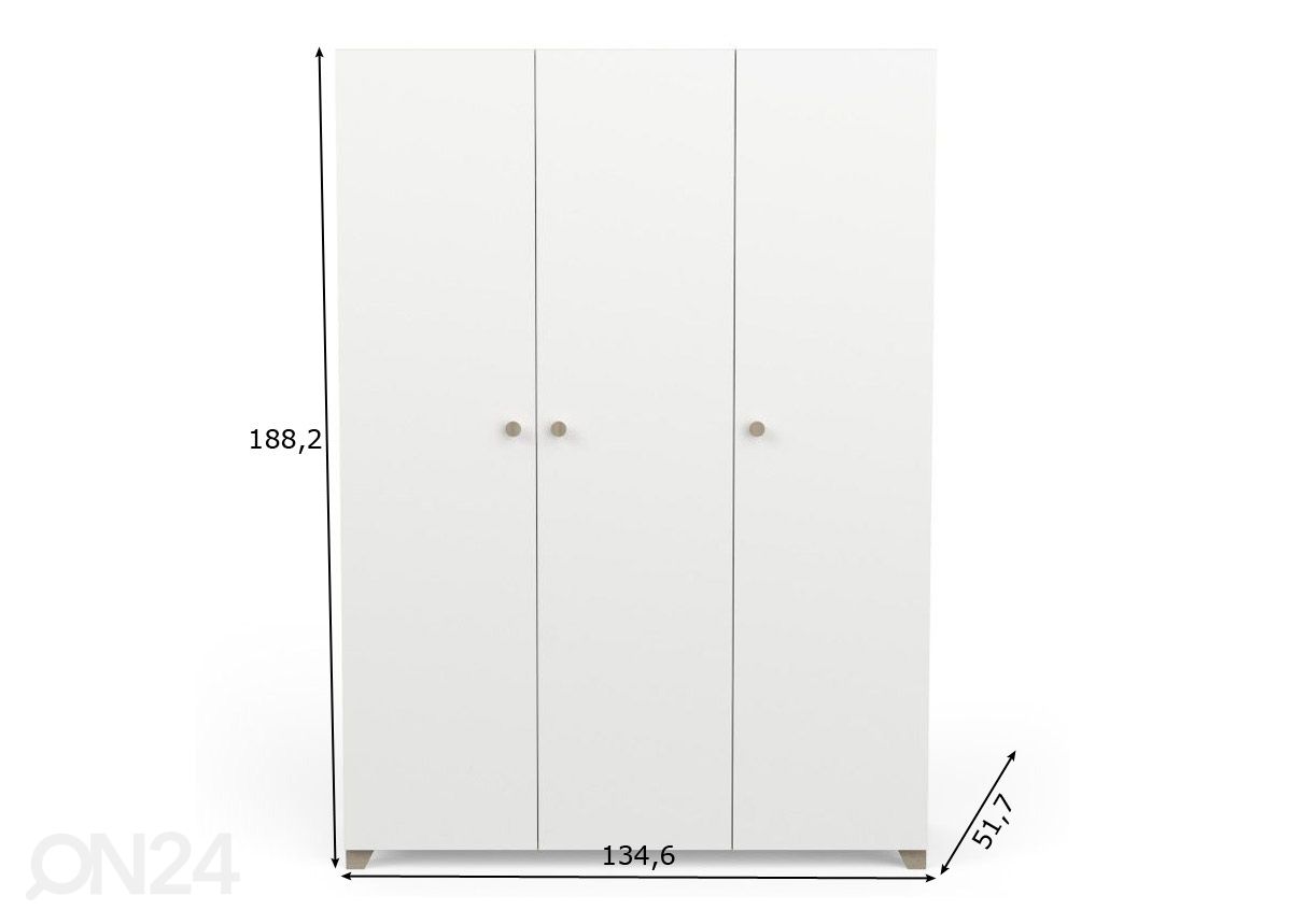 Vaatekaappi Izzy 134,6 cm kuvasuurennos mitat