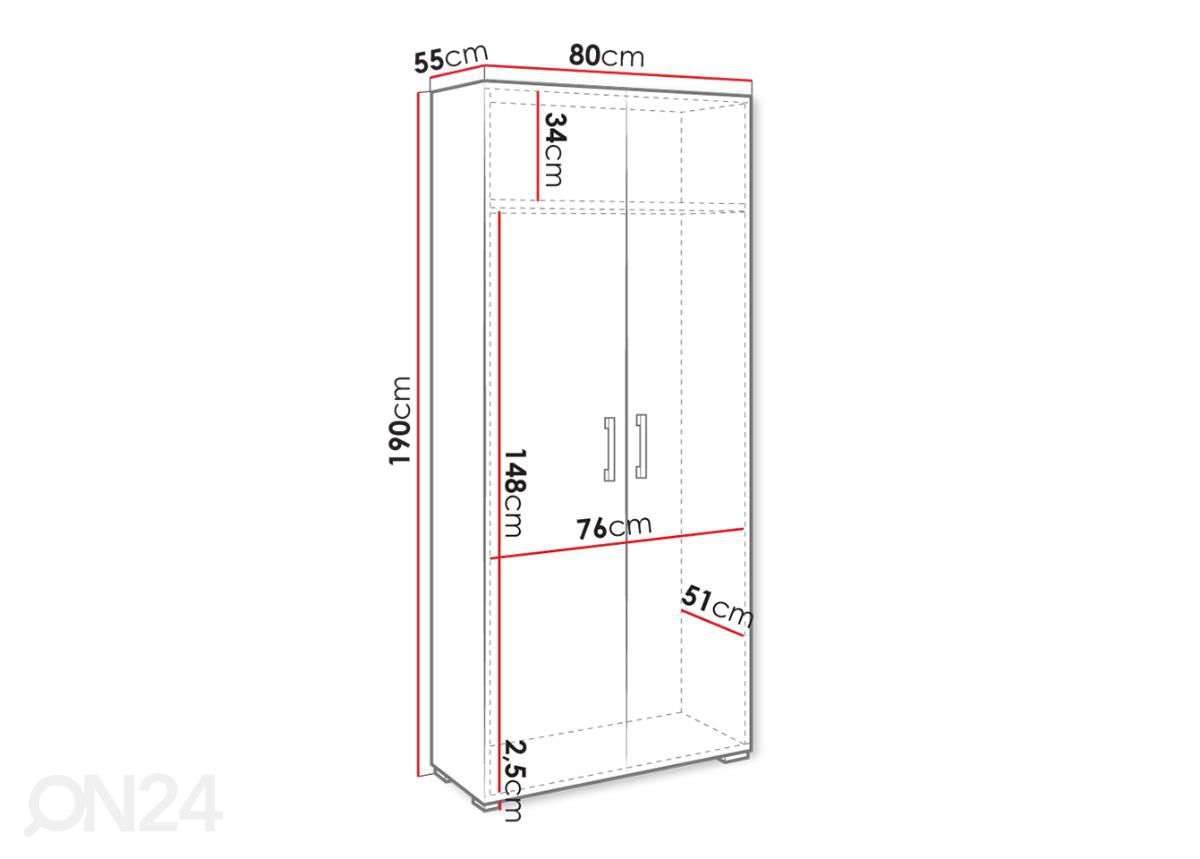 Vaatekaappi Katie 80 cm kuvasuurennos mitat