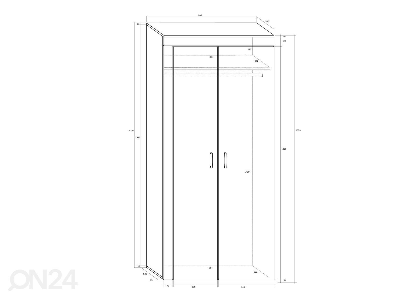 Vaatekaappi Keana 90 cm kuvasuurennos mitat