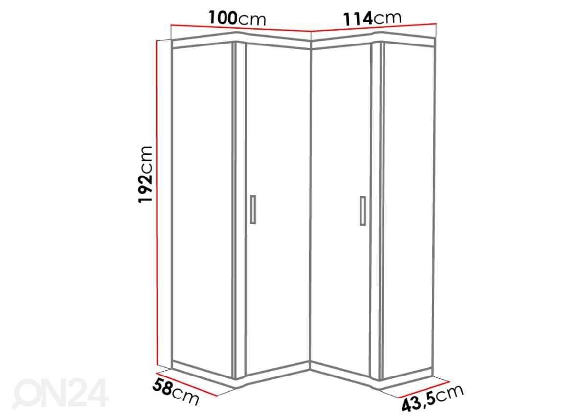 Vaatekaappi Laila 100 cm kuvasuurennos mitat