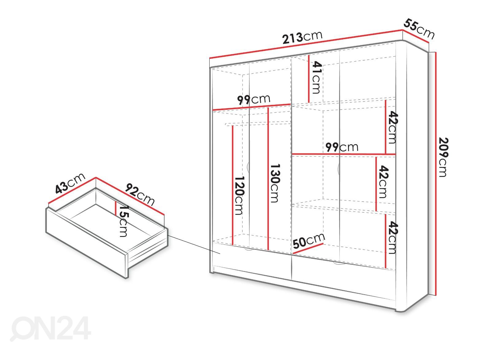 Vaatekaappi Lante 213 cm kuvasuurennos mitat