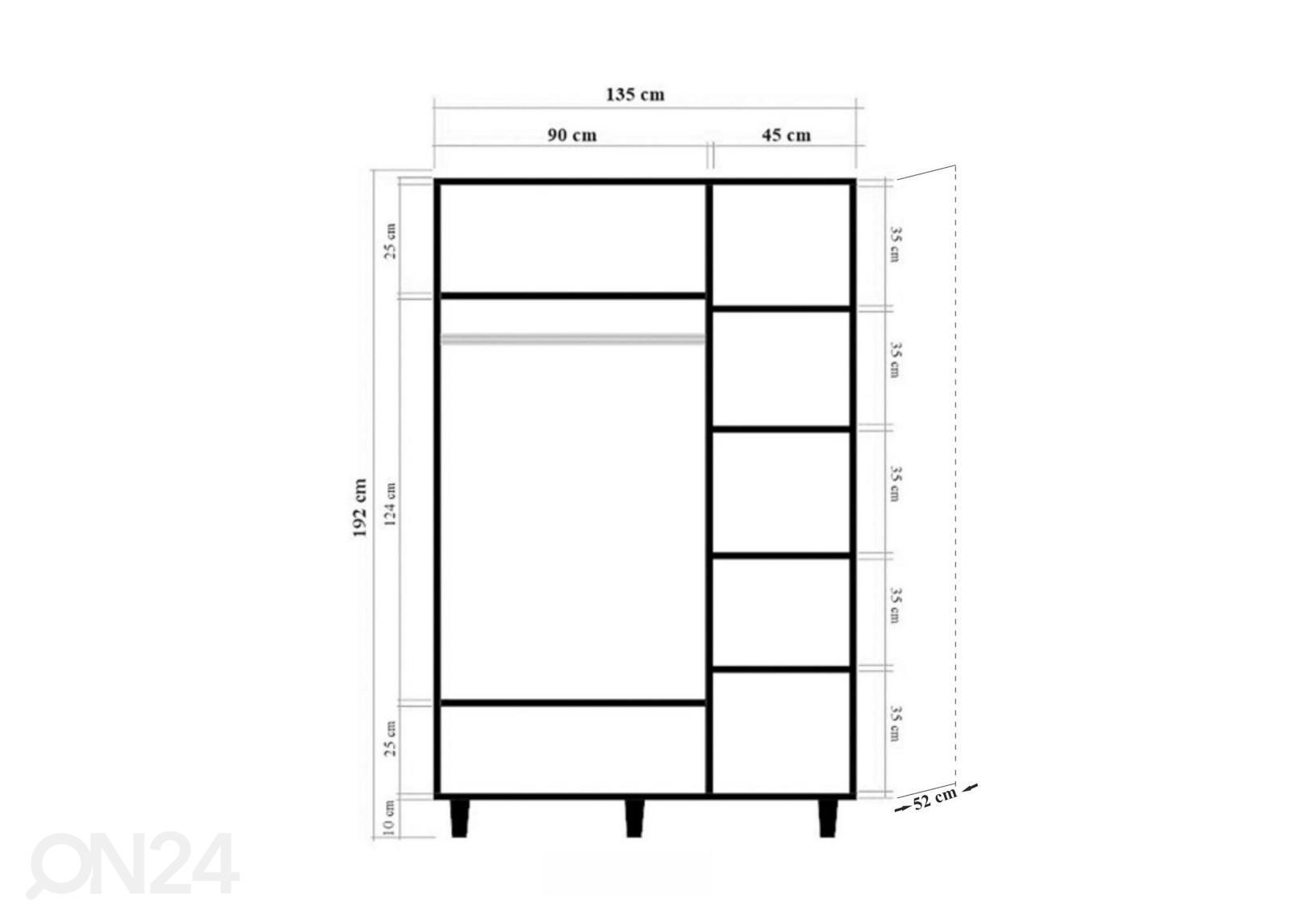 Vaatekaappi Lily 135 cm kuvasuurennos mitat